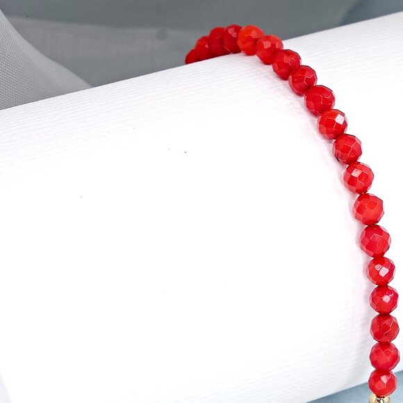 Dainty Red Coral Gemstone Bracelet, 14k Gold Filled, Perfect for Gifting - Picture 6 of 11